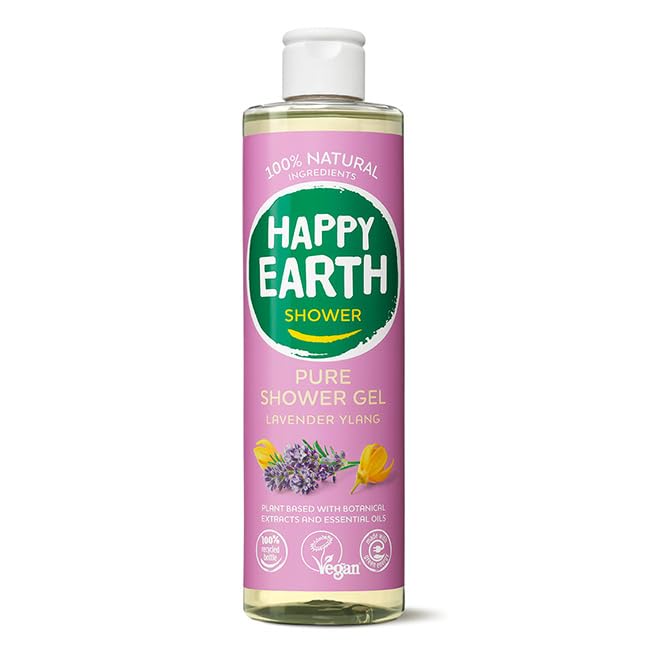 Happy Earth Gel de Ducha - Para Hombres y Mujeres - Gel de Ducha - 100% Ingredientes Naturales & Veganos - Lavanda Ylang - 300 ML