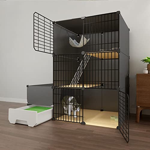 Grand chat cages animaux de compagnie avec litière et enclos intérieur HJMMWT