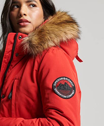 Superdry Womens Hooded Everest Faux Fur Parka Coat High Risk Red Size 6 #TOP4