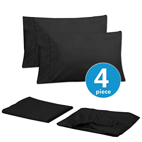 Twin Xl Size Bed Sheets - 4 Piece 1500 Supreme Collection Fine Brushed Microfiber Deep Pocket Twin X-Large Sheet Set Bedding - 1 Extra Pillow Cases, Great Value, Twin Xl, Black #TOP2