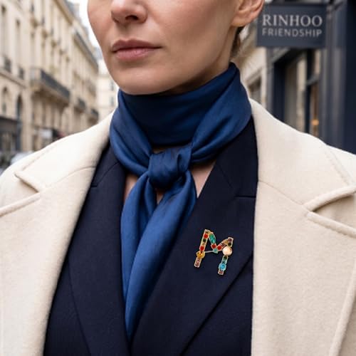 Image of Initial Brooch Pins A-Z 26 Letters Brooches For Women Colorful Enamel Alphabet Pin Pearl Crystal Lapel Pin