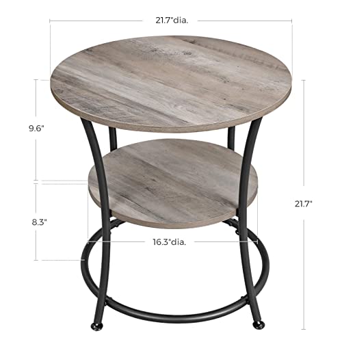 Vasagle Side Table, Round End Table With 2 Shelves For Living Room, Bedroom, Small Table With Steel Frame For Smaller Spaces, Outdoor, Greige And Black #TOP2
