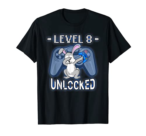 Level 8 Unlocked - Funny Dabbing Rabbit Gamer 8th Birthday T-Shirt