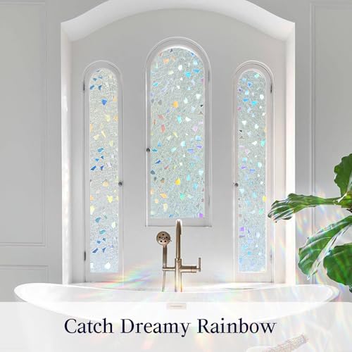 Coavas Window Privacy Film Stained Glass Window Cling, Rainbow Decorative Window Coverings Film, Heat Blocking Static Cling Stickers, Non Adhesive Privacy Film for Glass Windows, 23.6 x 118.1 inch