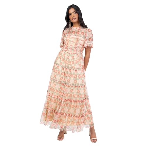 Robe midaxi fleurie à col haut et paillettes en tulle recyclé pour femme