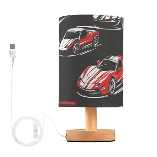 Mnsruu Bedside Table Lamp Racing Car Black Bedside Lamps LED Light Desk Lamp Fabric Shade Small Lamp for Bedroom Living Room (Bulb Included)