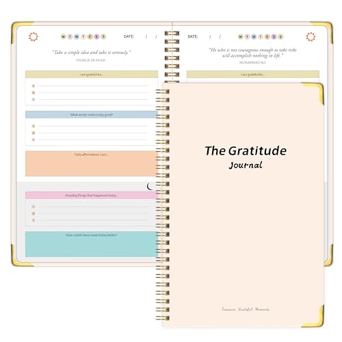 The Gratitude Journal for Women & Men Hardcover Spiral 5 Minute Daily Gratitude Journal for More Happiness Optimism Affirmation & Reflection with Prompts & Quotes Undated Daily Journals Gifts