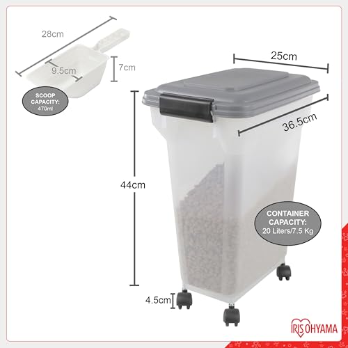 Iris Ohyama Hundefutter Aufbewahrung mit Rollen, 20L/7.5kg, Blau, Luftdichte Futterbox, Trockenfutter, Futterbehälter, Für Hunde, Katzen, Tierfutterbehälter, Schaufel, BPA-frei, Futtertonne, ATS-M