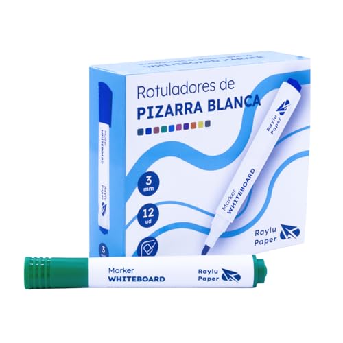 RAYLU PAPER Rotuladores para Pizarra Blanca, Rotulador para Pizarra de Punta Redonda de 3mm de Borrado en Seco, No Tóxicos, para Pizarra Blanca y Pizarra Magnética (12, Verde)