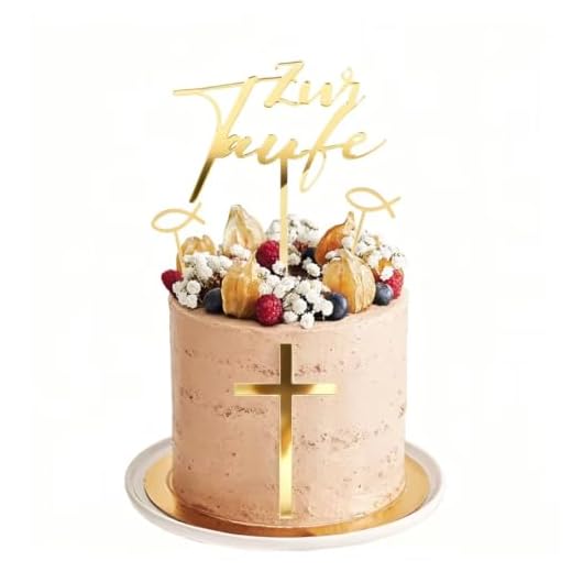 ALLY-MAGIC 4 Stück Taufe Cake Topper Kreuz Zur Taufe Tortendeko Acryl Gold Kuchen Topper Fisch Kommunion Cupcake Topper Mädchen Junge Gender Reveal Tortenstecker Babyshower Kuchen Dekoration E21XLCP4