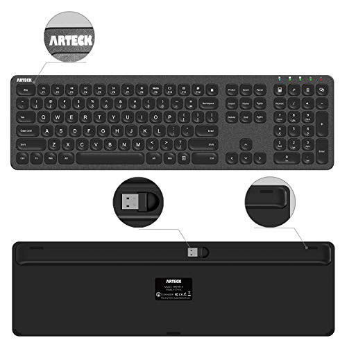Arteck 2.4G Wireless Keyboard Stainless Steel Ultra Slim Full Size Keyboard With Numeric Keypad For Computer/Desktop/Pc/Laptop/Surface/Smart Tv And Windows 10/8/ 7 Built In Rechargeable Battery #TOP4
