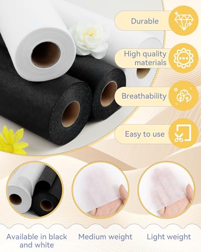 FIVEIZERO Fusible Interfacing for Sewing,17in x 30yd Medium Weight Iron on Non-Woven Interfacing Fabric,Polyester White Single-Sided Sew-in Interfacing for DIY Crafts and Clothing