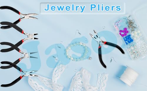 Image of Jewelry Making Pliers Set, 5 Pieces, Professional Tool Kit with Needle Nose, Chain Nose, Round Bent Pliers, Wire Cutter, Black
