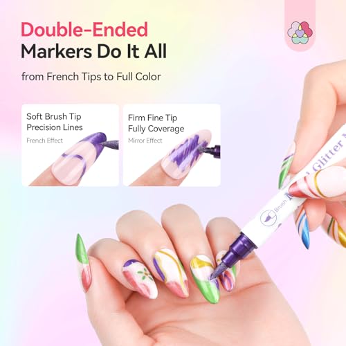 Image of SAVILAND Nail Art Pens Set: 10 Colors Double Ended Quick Dry Nail Polish Pens for Nail Art Design Painting Drawing Liner Brush Dotting Tool Metallic Nail Paint Markers Pen Home Manicure DIY