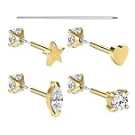 AOEDEJ 18G Reversible Flat Back Earrings for Cartilage Hypoallergenic Surgical Steel Studs 14K Gold Filled Cartilage Helix Tragus Conch Piercing Jewelry Extended Internally Threaded Flatback Earring