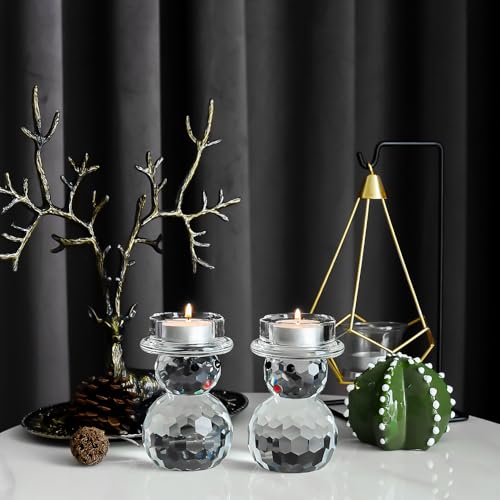 2 Pcs Crystal Christmas Candle Holder Snowman Christmas Candlestick with Cute Shape Home Table Decorations for Winter Xmas Farmhouse Kitchen Decor