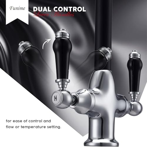 Kitchen Mixer Sink Tap with Black Ceramic Dual Lever Traditional Monobloc Kitchen Faucet with 360 Swivel Spout Chrome and Matte Black Victorian Style Mixer Taps 1 Hole Vintage - Image 2