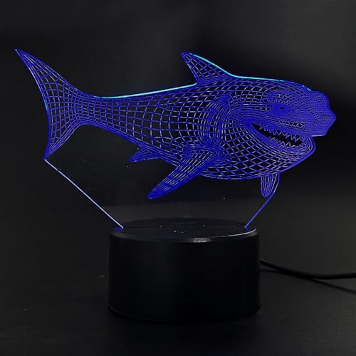 Lámpara de mesa 3D ilusión óptica tiburón 7 colores miniatura 2