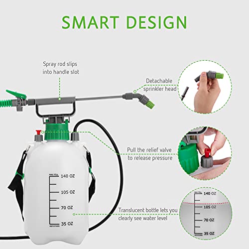 Vivosun 1 Gallon Pump Pressure Sprayer, 4L Pressurized Lawn & Garden Water Spray Bottle With 3 Water Nozzles, Adjustable Shoulder Strap, Pressure Relief Valve, For Plants And Cleaning #TOP5
