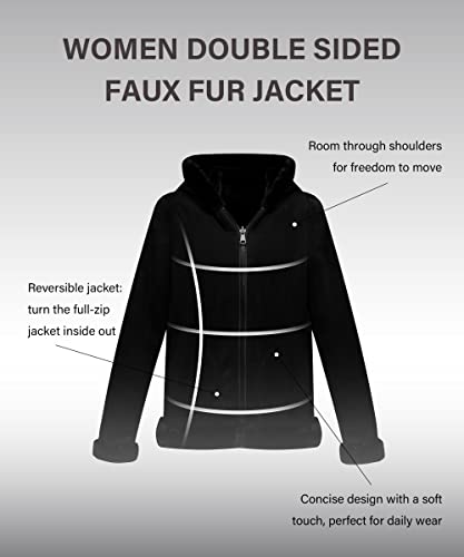 Bellivera Women Faux Fur Jacket With 2 Side-Seam Pockets, The Coat With Hood Composite Fabric 1712014B Black M #TOP2