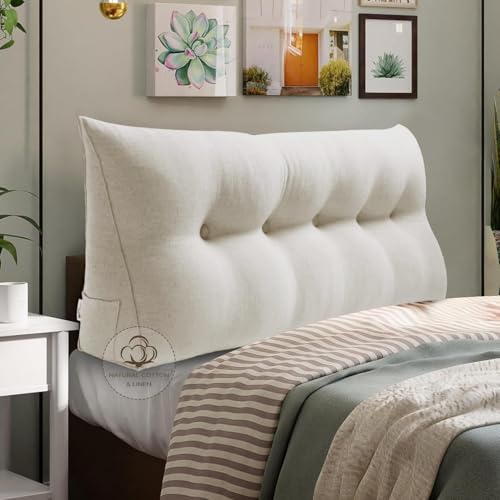 WOWMAX Bed Wedge Headboard Pillow Queen Reading Pillow Sitting in Bed White