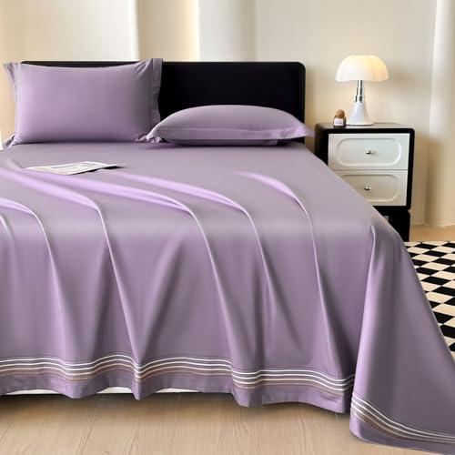 JIANINGHOME Ropa de cama de satén, 245 x 270 cm, color lila, satén brillante, reversible, para verano