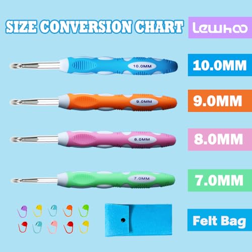 Lewhoo Large Crochet Hooks for Arthritic Hands, Ergonomic Crochet Hook Size L M N P in Case