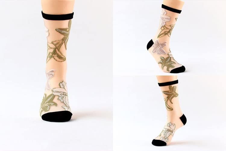 7 Pairs Women Floral Sheer Sock Elastic See Through Socks Summer Thin Mesh Lace Jacquard Socks Cottagecore Accessories