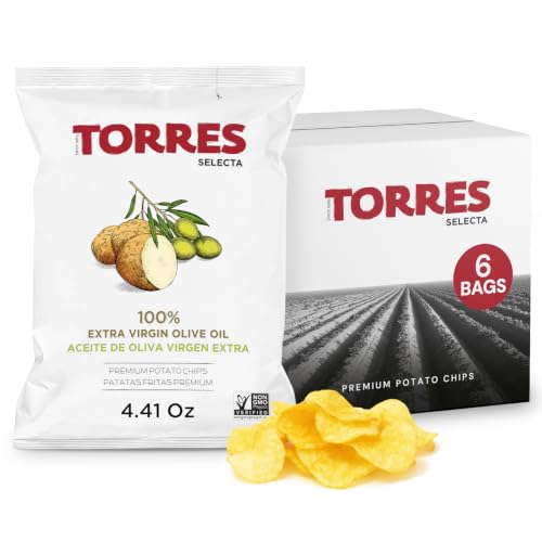 Image of TORRES Selecta Extra Virgin Olive Oil Gourmet Potato Chips - Small Batch Artisan Kettle Chips - 4.41 oz. (Pack of 10)