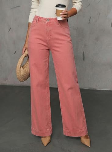Image of Dokotoo Women's Casual High Waisted Jeans Stretch Wide Leg Loose Denim Pant