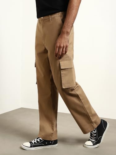 Image of NOBERO Men's Straight Fit Mid Rise Wanderer Travel Cargo Pants | Multiple Pockets | | Lowers for | Casual Wear | Sports | Gym | Trek | Lowers