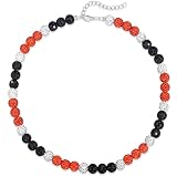 QINJIEJIE Baseball Necklace for Men Glitter Bling Clay Beaded Collection Necklace 16in for Men Inspired Sports Jewelry Baseball Chain Cool Gifts for Baseball Players Lovers (Orange/White/Black)