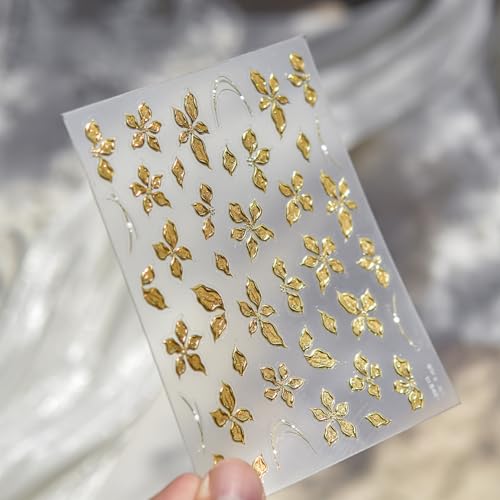 Image of Gold Flower Nail Stickers for Nails Art 5D Embossed Nail Decals with Design Golden Floral Nail Art Stickers Self Adhesive for Women Girls Manicure Charms Supply Decoration 1 Sheets