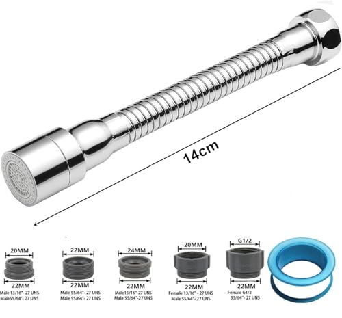 Flexibler Wasserhahn Verlängerung 14cm,Wasserhahn Aufsatz mit 2 Modi,Drehbarer WasserhahnAufsatz 360 Grad,Perlatoren für Wasserhähne