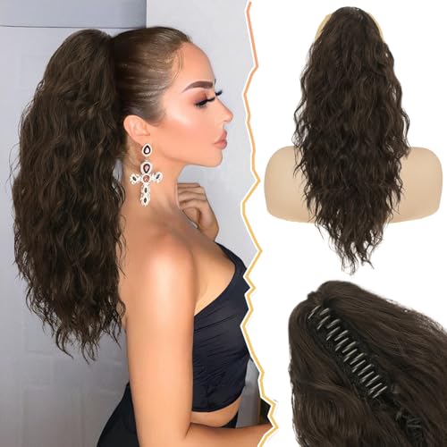 BARSDAR Klauen Clip Pferdeschwanz Verlängerung, 45 cm Lange Lockige Wellige Clip in Pferdeschwanz Haarverlängerungen Natürliche Synthetische Haarteile Ponytail Extension für Frauen