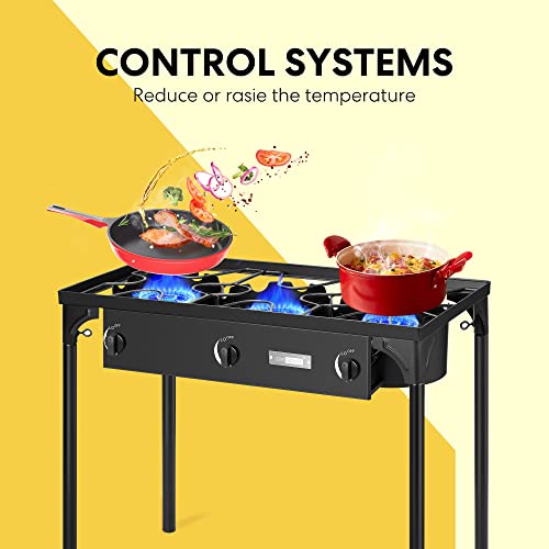 VIVOHOME 225,000 BTU Outdoor 3-Burner Propane Gas Stove, Heavy-Duty Camping Cooker with Detachable Legs Stand, Ideal for Backyard, Camping, and Outdoor Cooking by VIVOHOME - Image 3