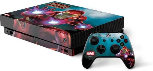 Skinit Decal Gaming Skin Compatible with Xbox One X Bundle - Officially Licensed Marvel Tony Stark Iron Man Design