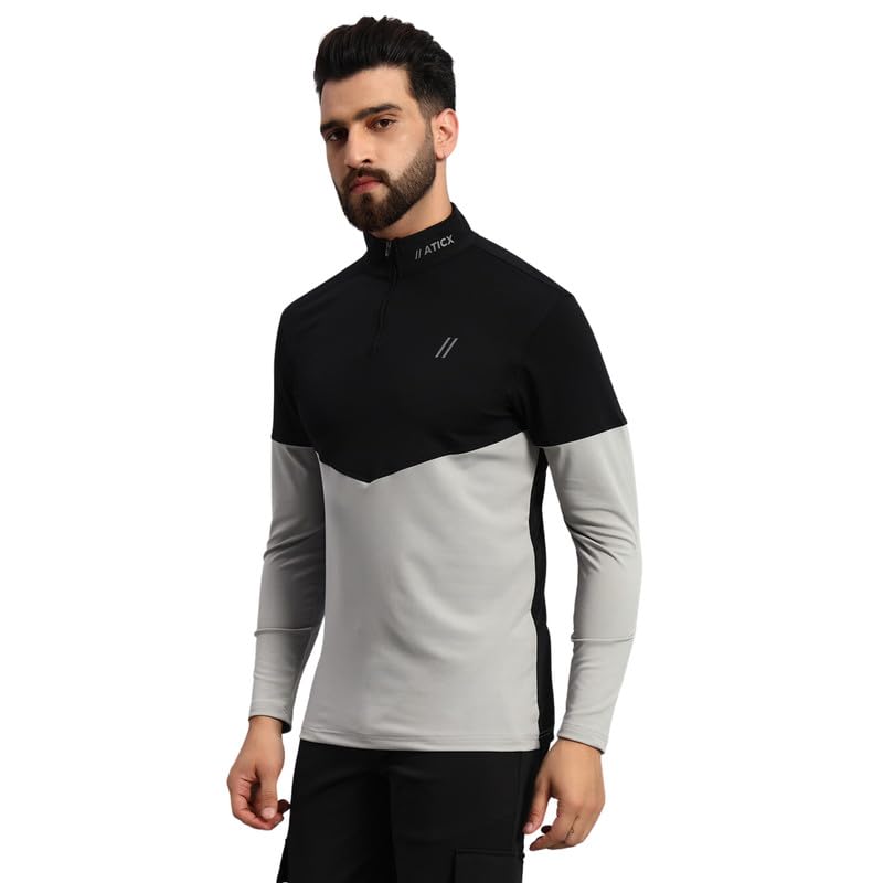 ATICX Polyester Full Sleeve Compression High Turtle Neck Sports Jersey T Shirt for Men – Quick Dry Fit Gym Workout Top for Running, Swimming, Training, Cycling, Football, Badminton
