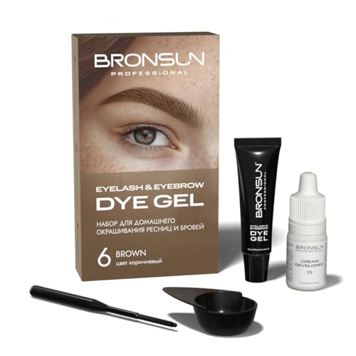 Bronsun Kit teinture cils sourcils gel henné longue durée 7 semaines Formule sans ammoniaque 12-18 utilisations #6 marron
