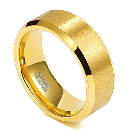 TRUMIUM 2mm 4mm 6mm 8mm 18k Gold Tungsten Rings for Men Women Wedding Bands Matte Finish Beveled Edges Comfort Fit Size 4-132