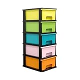 ABBAware Plastic Storage Tower Unit with Wheels, Home Organisation Storage Drawers, 5 Drawers Pastel Assorted Colours