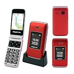 Easyphone 4G Flip Phone for Seniors – Easy to Use, Loud, Big Buttons, SOS, Long Battery Life, Large Colour 2.8" Display, Charging Dock, Unlocked Mobile, 12 Months UK Support - Red