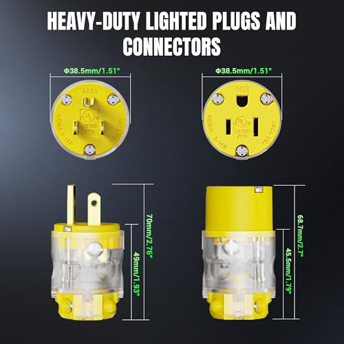 Yomiuwo 8 Pack 15 A 125V Lighted Extension Cord Replacement Ends,15 amp Plug Straight Blade Electric Plugs Replacement, Female NEMA 5-15R,2 Pole 3 Prong Plug Replacement Grounding,UL Listed by Yomiuwo - Used condition - Image 2