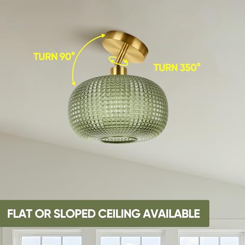ROTTOGOON Semi Flush Mount Ceiling Light, Adjustable Hanging Gold Sloped Ceiling Lights with Green Glass Shade Vintage Hallway Light Fixtures for Kitchen Bathroom Entryway Bedroom (Bulb Not Included) by ROTTOGOON - Used condition - Image 5