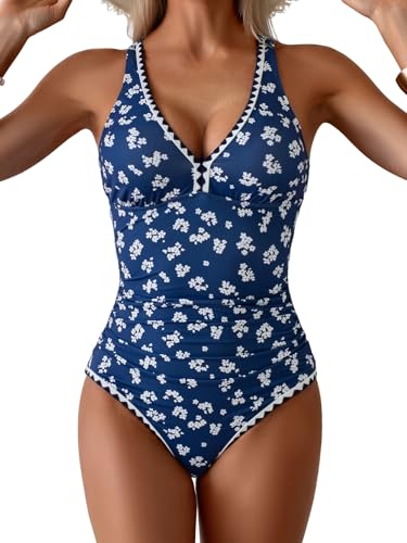 Image of B2prity One Piece Swimsuit for Women Tummy Control Ruched Bathing Suit Push Up Tie Back Swimwear Shell Stitched