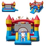 COSTWAY Château Gonflable avec Toboggan et Maison de Saut, Aire de Jeux Gonflable avec Panier de Basket, Intérieur Extérieur, Charge 100kg pour 3 12 Ans, sans Souffleur