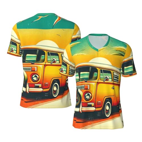 Stylish Athletic Sports Jersey Bus-Surfboard-Palm-Trees-Beach Men's Rugby Jersey 3X-Large Black