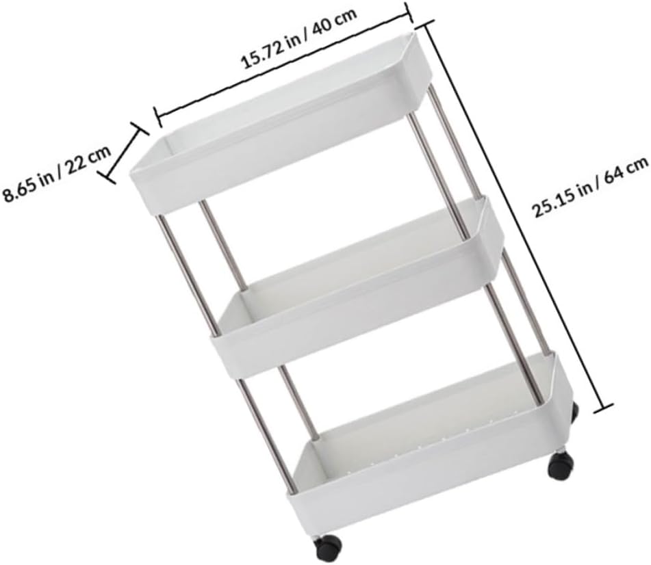 Multi-Layer Rolling Storage Cart with Wheels Wide 3-Tier PP Storage Shelf Organizer for Kitchen and Bathroom for Home Organization