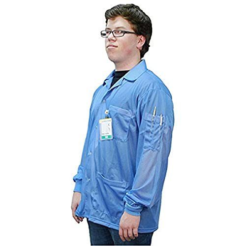 DESCO 73760 Nylon Fabric Blue Statshield Smock Jacket with Knitted Cuffs, Large