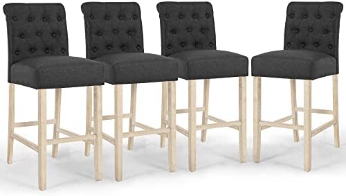 DAGONHIL 30 Inches Counter Height Bar Stools Set of 4, French Country Upholstered Barstools with Unfinished Wood Legs and Button Tufted Back, Charcoal